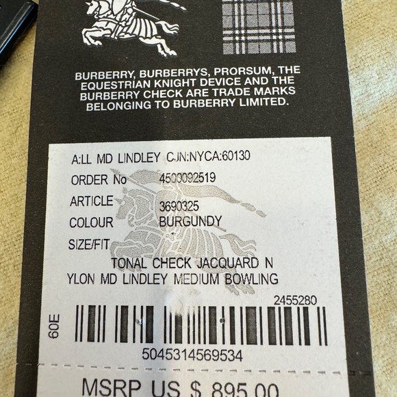 Burberry Tonal Check Burgundy Jacquard Nylon/Leather/Suede 2 zip Bowling Bag. - Picture 16 of 17